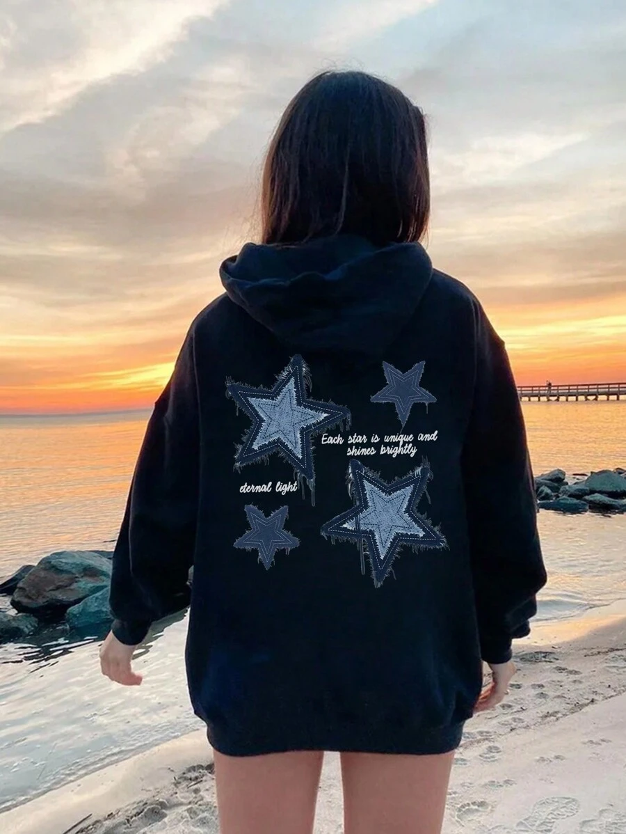1pc Tween Girl Hoodie - Machine Washable, Star Print Design, Sportswear Suitable For Cozy Moments, Spring'