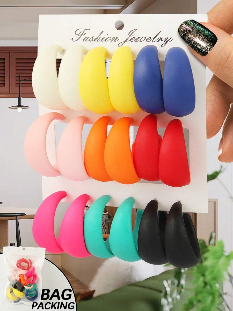 9 Paires De Boucles D'oreilles En Résine Multicolores En Forme De Triangle Pour Soirées, Occasions Décontractées Ou Vacances Pour Les Filles