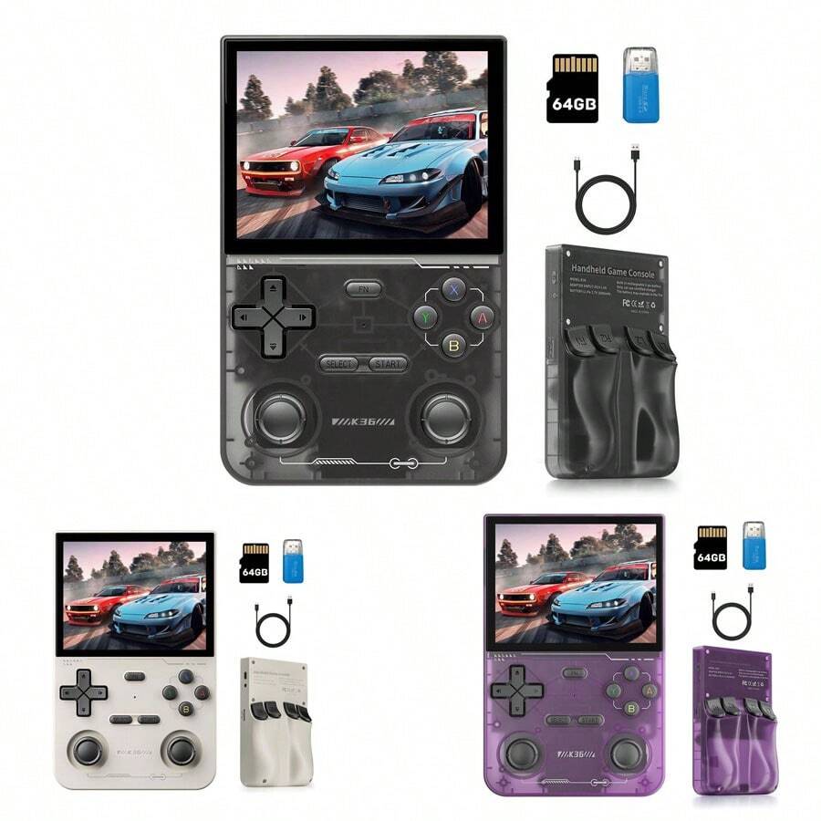 K36 Retro Handheld Game Console, Supports 9000+ Games, Equipped With 64G TF Card, Portable Mini Retro Video Games Console, 3.5-Inch IPS Screen, 640x480 Resolution, 500nit (Black) 