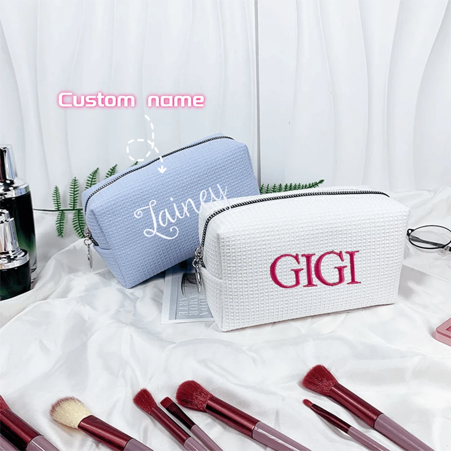 Customized Waffle Textured Toiletry Bag, Lightweight & Foldable Cosmetic Organizer Pouch, Multi-Functional Makeup & Bathroom Accessories Bag With Zipper, Perfect Gift For Women, Teacher And Friends