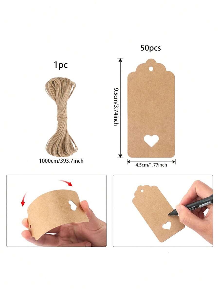 50pcs Pink Gift Tags, Hollow Heart Shaped Gift Tags, Wedding Favors, 3.7 X 1.8 Inches, Solid Color Gift Tags, Red Paper Gift Labels, With Strings, Suitable For Wedding, Birthday, Christmas Party Gifts Valentine's Day