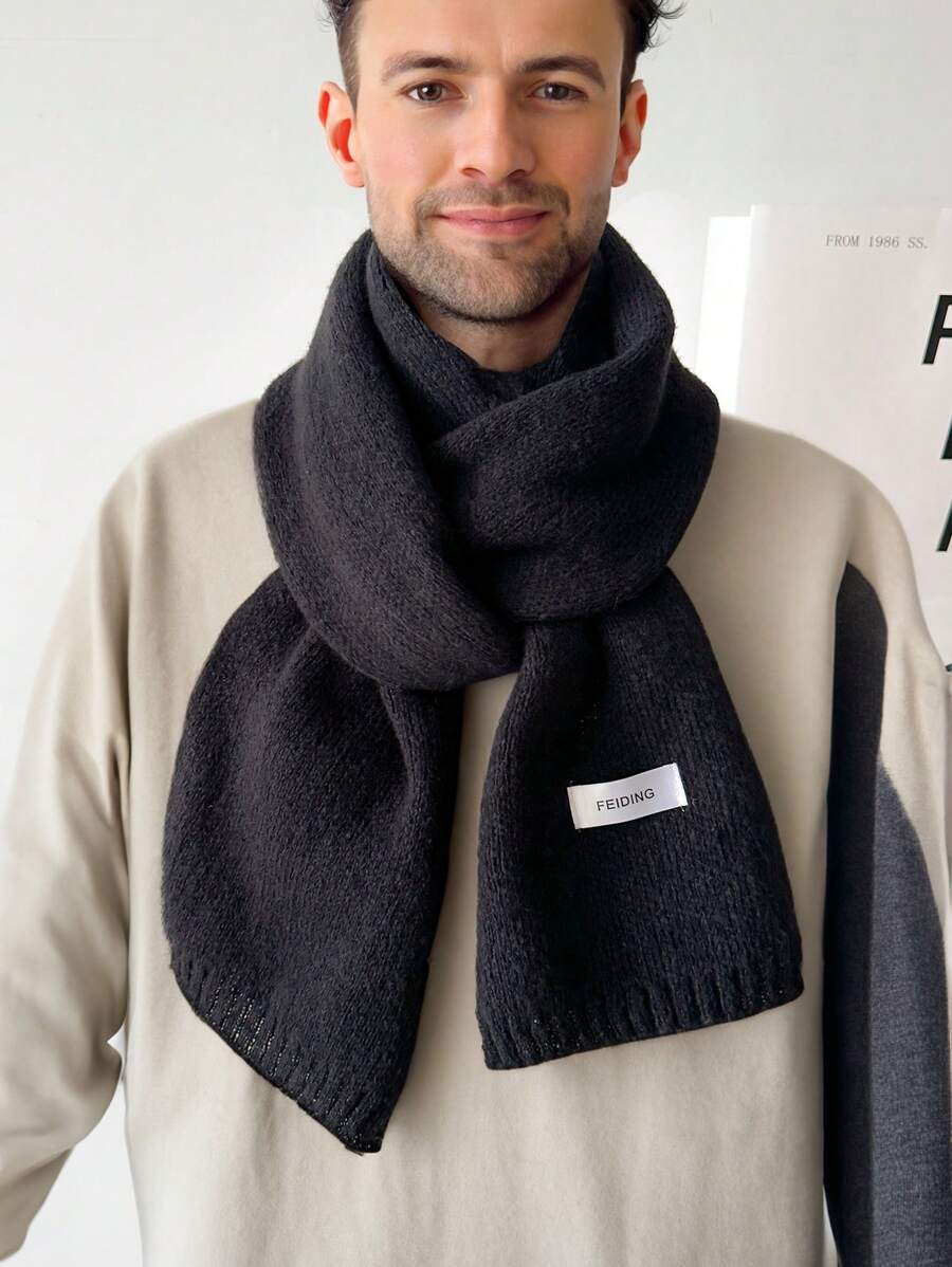 1pc Men's Solid Color Knitted Warm Thickened Versatile Decorative Scarf Neck Warmer, Suitable For Winter