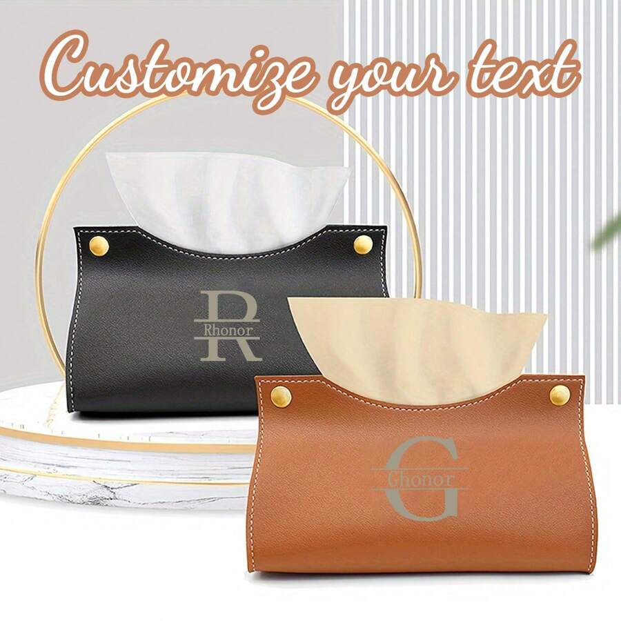 1 Peça Caixa de Lenços de Couro Personalizada com Nome Personalizado, Caixa de Lenços à Prova de Poeira Personalizada para Sala de Estar Doméstica, Mesa de Computador, Caixa Organizadora de Lenços para Carro, Artigos para Festas, Acessórios de Costura Artesanal, Vibes Boêmias