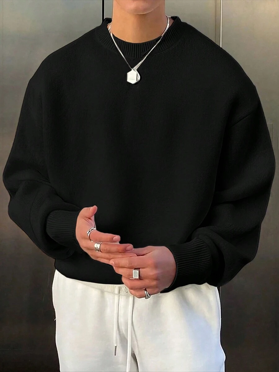 Autumn/Winter New Men's Solid Color Casual Crew Neck Sweatshirt
