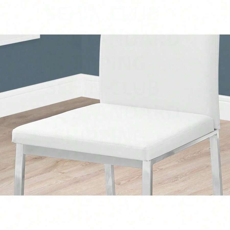 Dining Chair, Set Of 2, Side, Upholstered, Kitchen, Dining Room, White Leather Look, Chrome Metal, Contemporary, Modern,Yifei Store