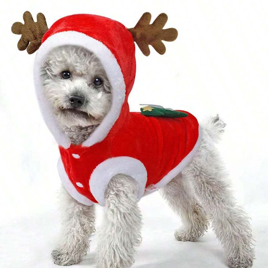 1 pieza Ropa para mascotas, disfraz navideño de reno de franela cálido para perro/gato, éxito viral, adecuado para fiestas de Año Nuevo
