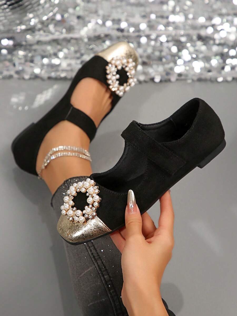 French Style Rhinestone Wedge Heel Vintage Commuter Pumps, Spring Autumn
