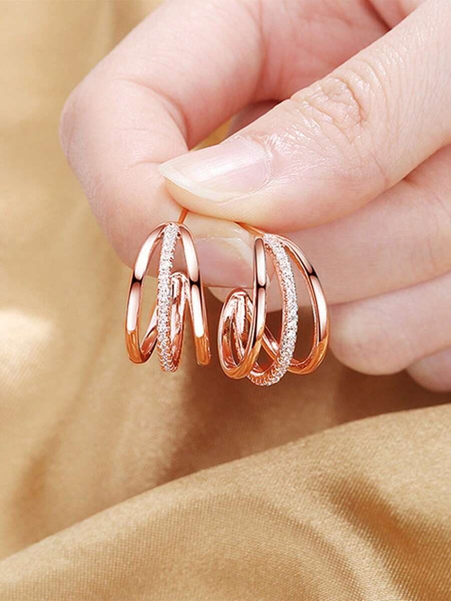 1 Pair Copper Silver Plated Cubic Zirconia Earrings, Suitable For Women's Daily And Festival Wear