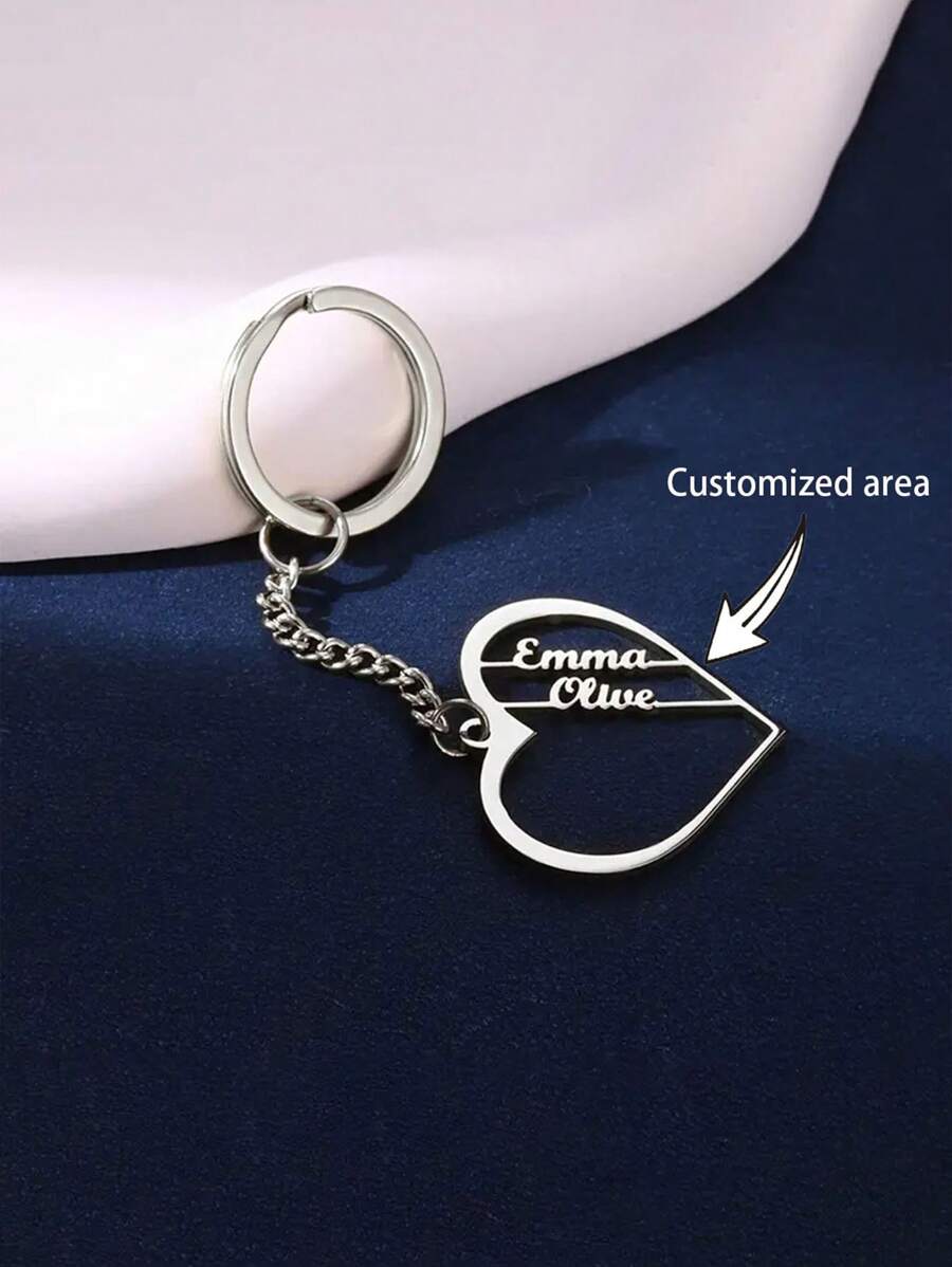 Llavero de acero inoxidable con nombre personalizado 1 pieza - Tema de letra con forma de corazón, hebilla con diseño de elemento en forma de corazón, llavero de mujer de una pieza - Adecuado para regalos de Año Nuevo