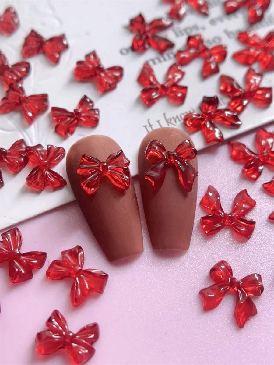 50 piezas de decoración de uñas 3D, rojo oscuro, borgoña, rojo oscuro, moño, adecuado para crear arte de uñas, estilo lindo, accesorios de decoración de moda DIY, a juego con uñas brillantes y mates, uñas largas, uñas cortas, uñas almendradas, piezas de uñas de ballet, uñas puntiagudas francesas todas son adecuadas