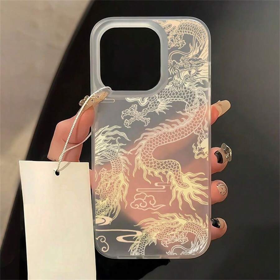 Robuuste gele drakenprintontwerp zachte matte siliconen telefoonhoes, geschikt voor mannen en vrouwen, compatibel met iPhone 16/15/15 Pro/15 Pro Max/14/13/12/11/Xs Max