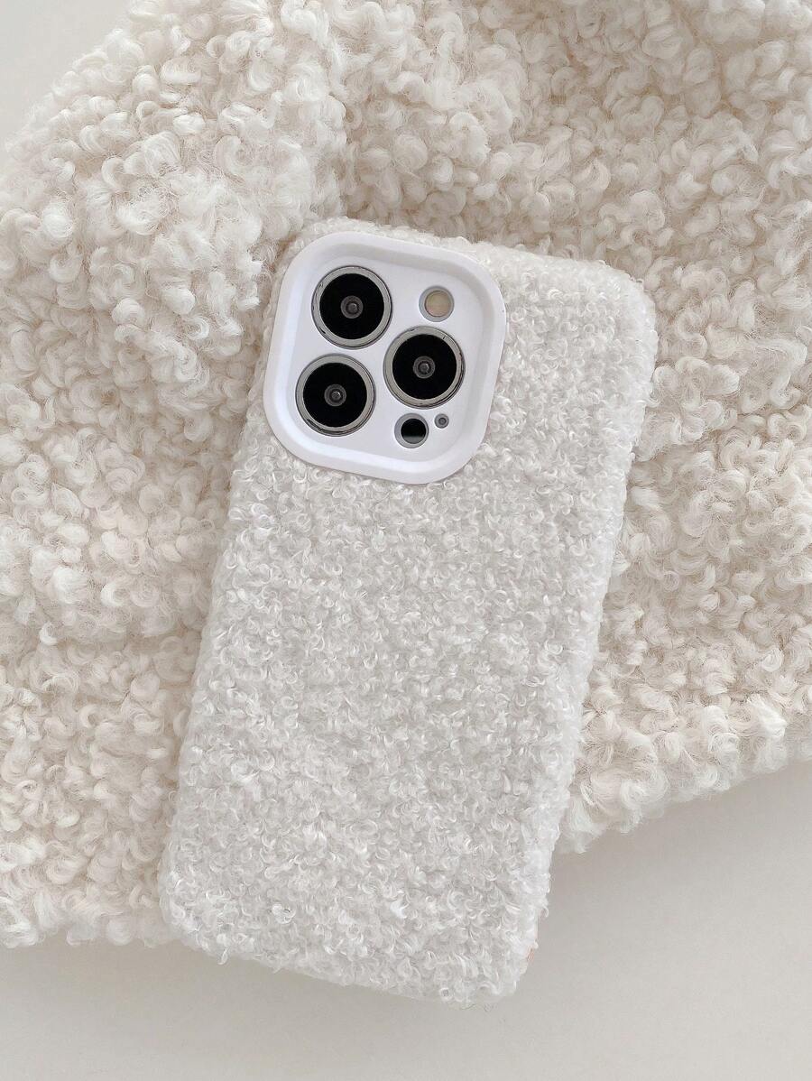 1pc Minimalist White Fluffy Soft Full Body Shockproof Phone Case Compatible With IPhone 11/12/13/14/15 Pro Max, Autumn/Winter