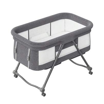 UBRAVOO Grab-And-Go Travel Cot, Baby Crib With Mattress I Silent Wheels I Carry Bag I Mosquito Net, Baby Bedside Crib | Rocking Crib Convertible, XYT-001