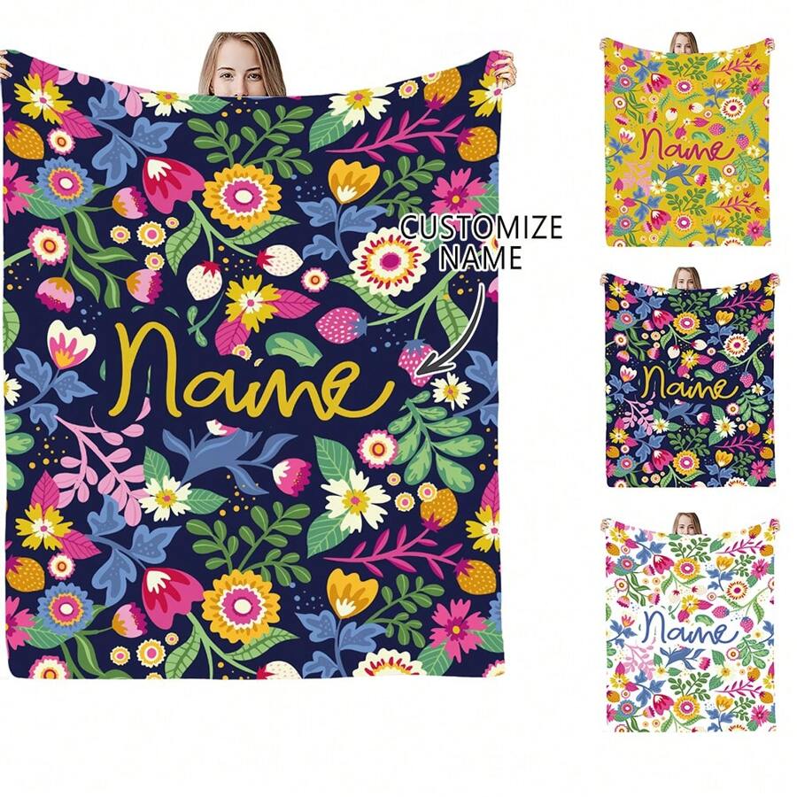 1 pièce Couverture en flanelle personnalisée avec fleur, Couverture de canapé avec votre nom personnalisé, Couverture commémorative douce et chaude pour des moments mémorables, Cadeau pour camarades de classe, amis, couple, mère et père, à utiliser pour la sieste, le camping, les voyages