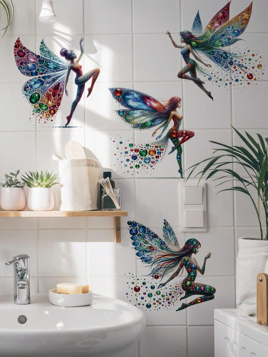 4szt. Motyl Wróżka Tło Dekoracja Ścienna Naklejki, Pokój Upiększanie Plakat Dla Bogini, Bajkowe Naklejki Ścienne, Naklejki, Naklejka Ścienna, Winylowa Naklejka Do Dekoracji Domu, Wiosenne Elementy Dekoracji Odśwież Swój Dom, Rama Naklejki Dekoracyjne