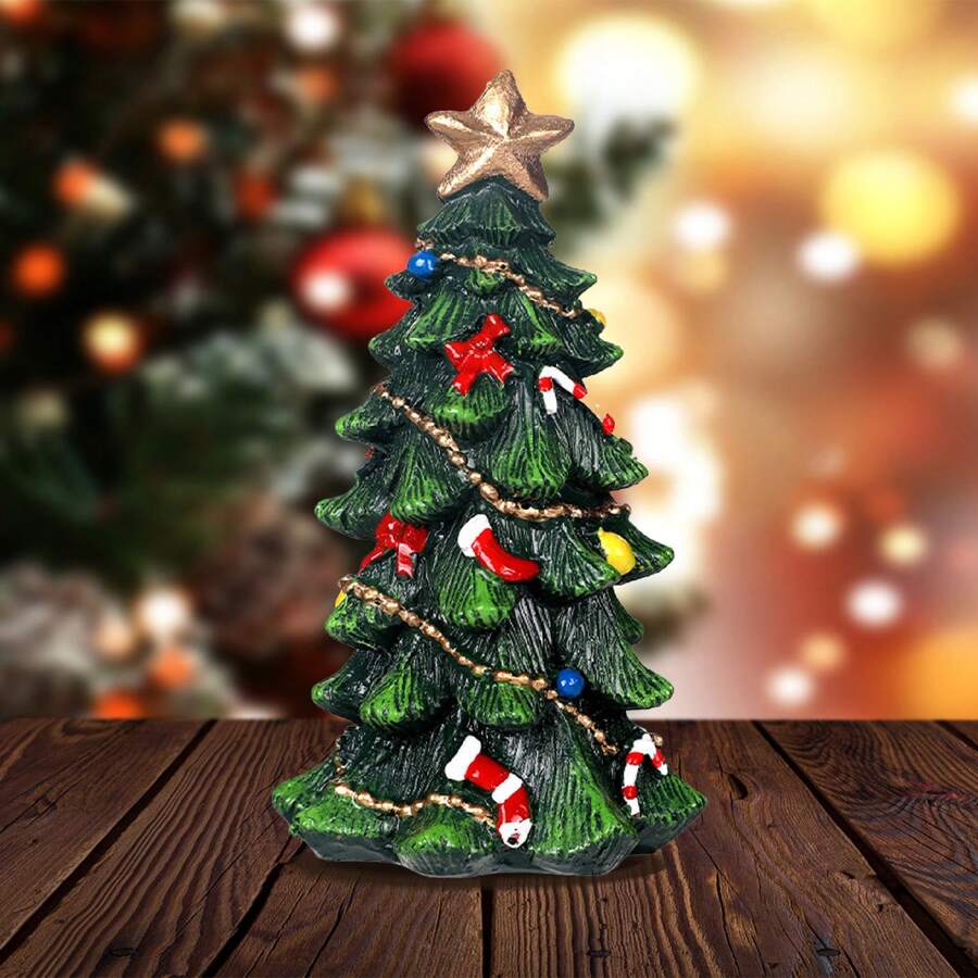 2 piezas Figura de árbol de Navidad de resina con purpurina y lentejuelas para decoración de mesa del hogar en Navidad