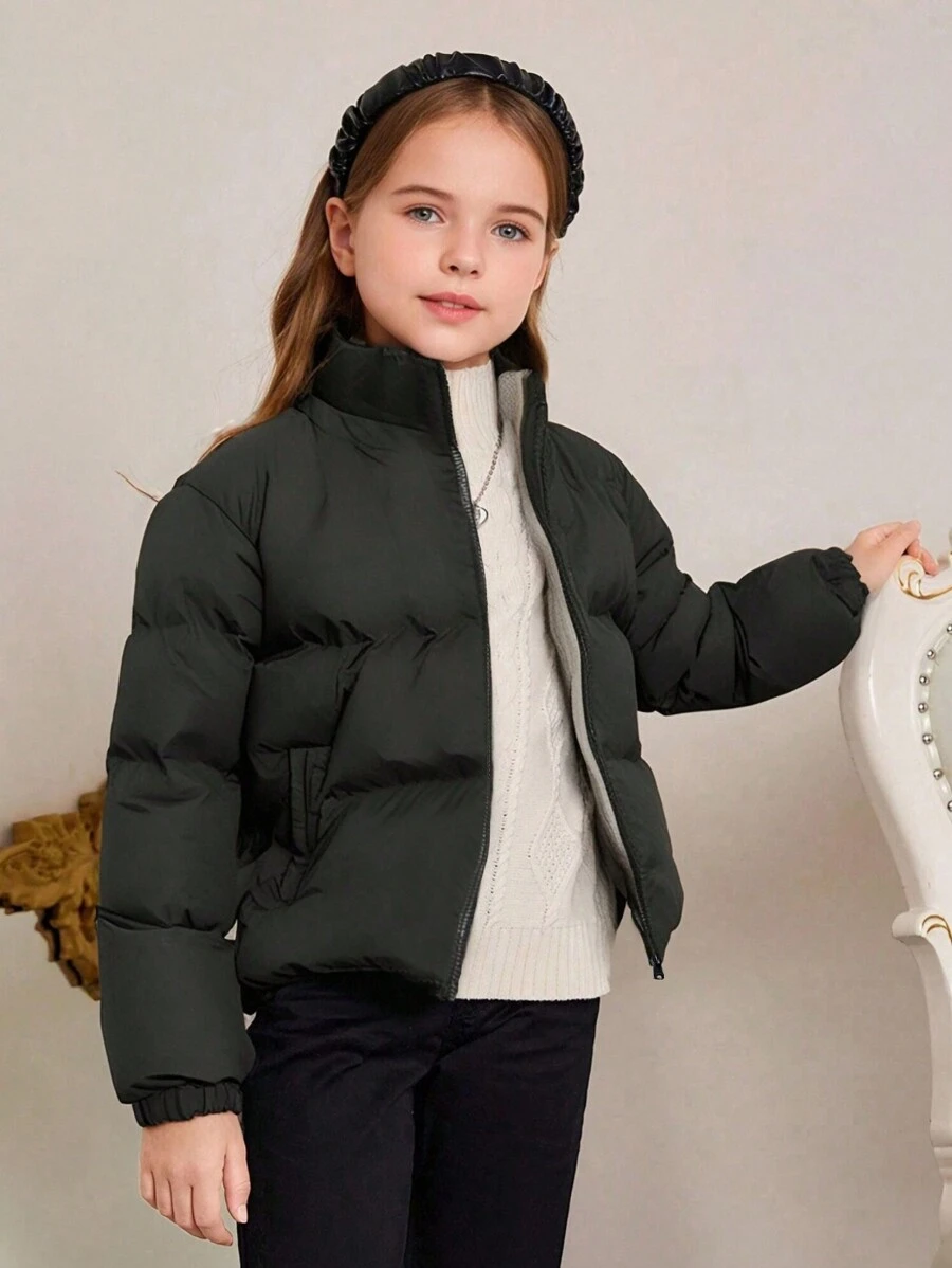 1pc Tween Girls Versatile Fashionable Casual Outdoor Sport Thermal Lined Thickened Jacket, Winter