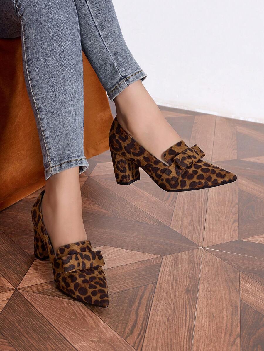 Nieuwe aankomst damesmode sexy diepe mond luipaard print patroon veelzijdige dikke hak loafer schoenen, herfst/winter