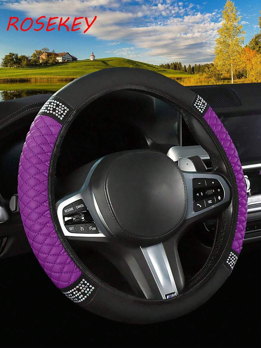 1pc Fashionable And Durable Shiny Soft Leather Car Steering Wheel Cover - Slip-Resistant, Heat And Cold Protective Gear