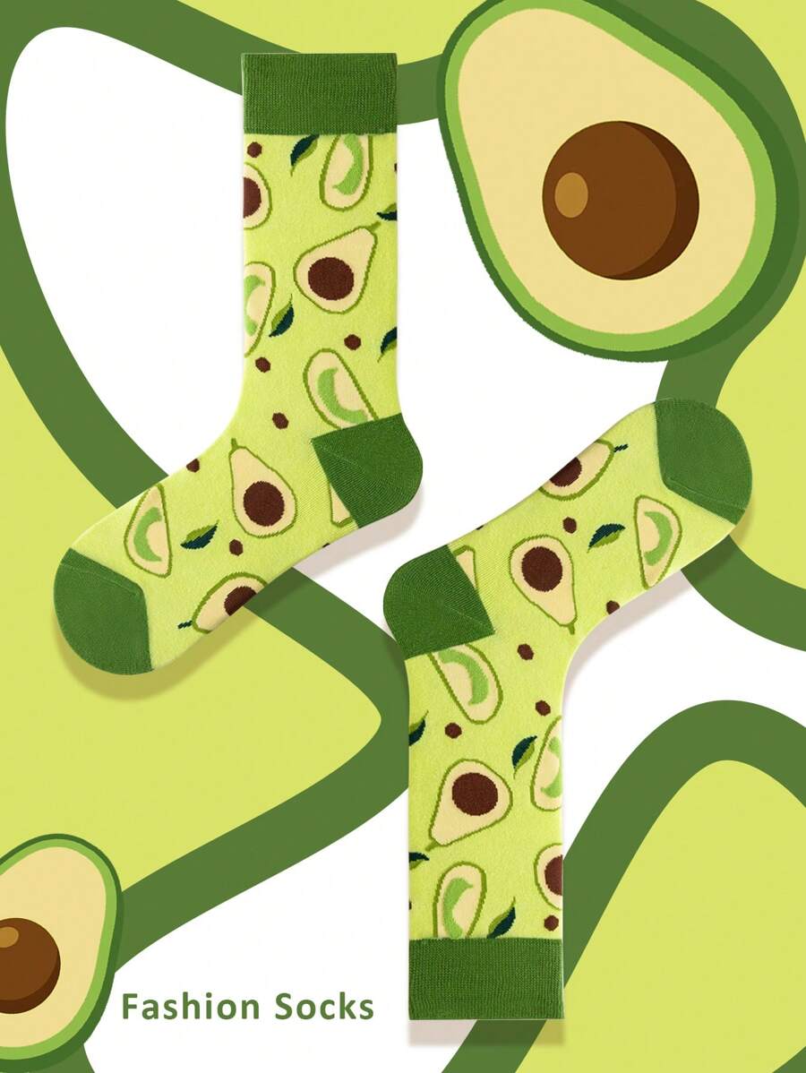 Calcetines de pantorrilla media con jacquard de aguacate amarillo para mujer, calcetines de pantorrilla media, primavera, otoño e invierno, calcetines de ocio literarios, calcetines de frutas, personalizados y encantadores, adecuados para uso diario