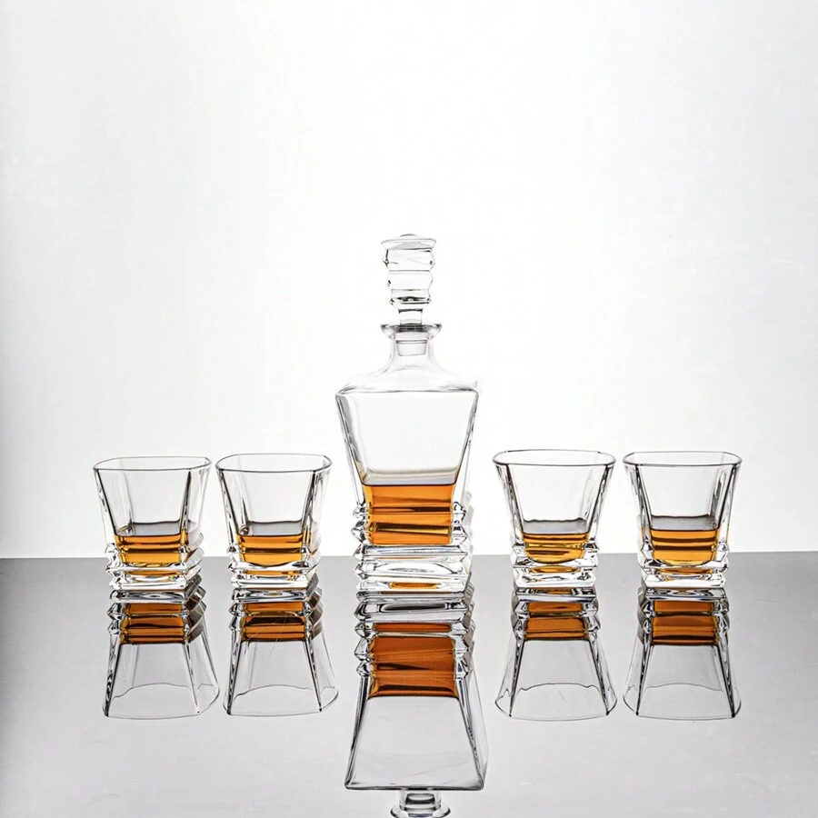 Bouteille de vin élégante de 900 ml avec 4 verres, ensemble de carafes à whisky de luxe, verrerie de design en cascade pour vin rouge, whisky, brandy, rhum, tequila, vodka, pour usage à la maison, en bar et en fête, cadeau pour père, mari, petit ami