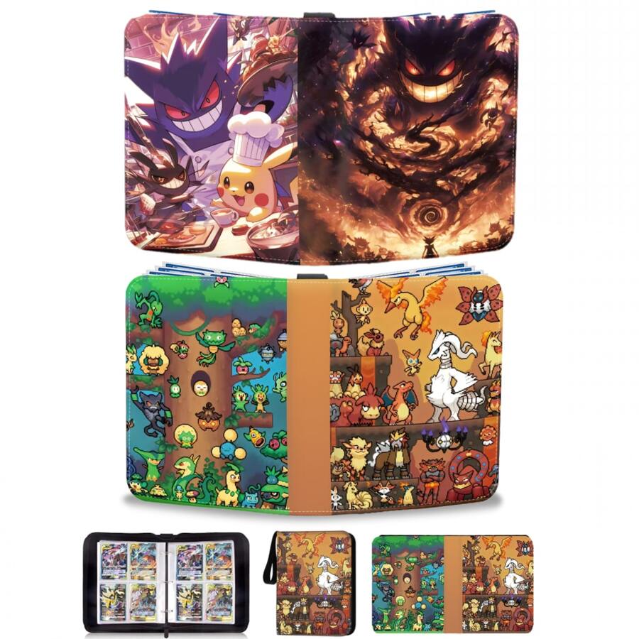 pokemon 1 opakowanie etui na segregatory na karty do gry Pokemon z koszulkami. Segregator z 4 kieszeniami, przenośny organizer na karty do kolekcjonowania, mieszczący do 400 kart standardowego rozmiaru. Etui do przenoszenia gier.