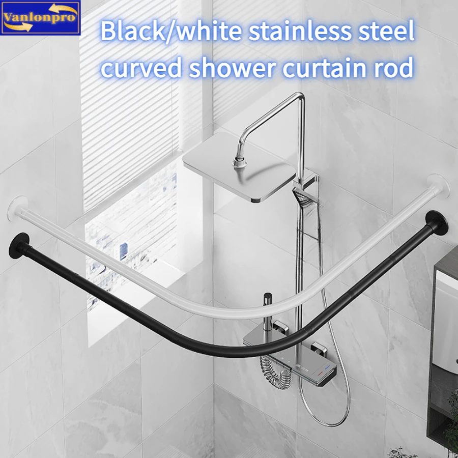 1pc Black/White Curved Shower Curtain Rod, Suitable For Corner Installation, Space Saving Curved Shower Curtain Rod, Bathroom Shower Curtain Hanging Rod, Drill & No-Drill Installation Curved Shower Curtain Rod, Shower Curtain Rod, Fits Lightweight Shower Curtain Home Bathroom Decor Fall Decor Bathroom Accessories Back To School