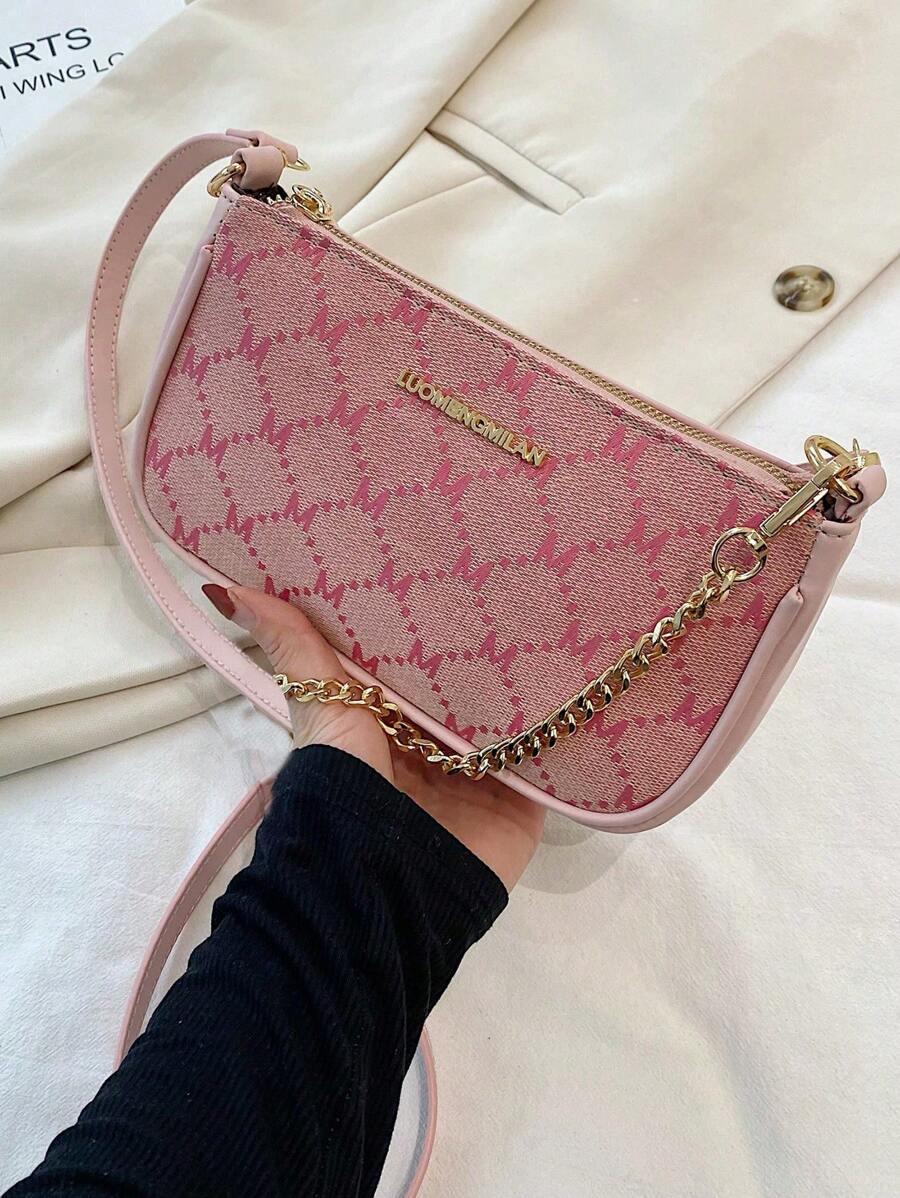 Bolsa Baguete com Alça de Corrente Feminina, Bolsa Feminina de Nicho Francês, Novo Design Moderno, Combinação com Textura Fashionista, Bolsa de Ombro/Axila/Transversal na Moda