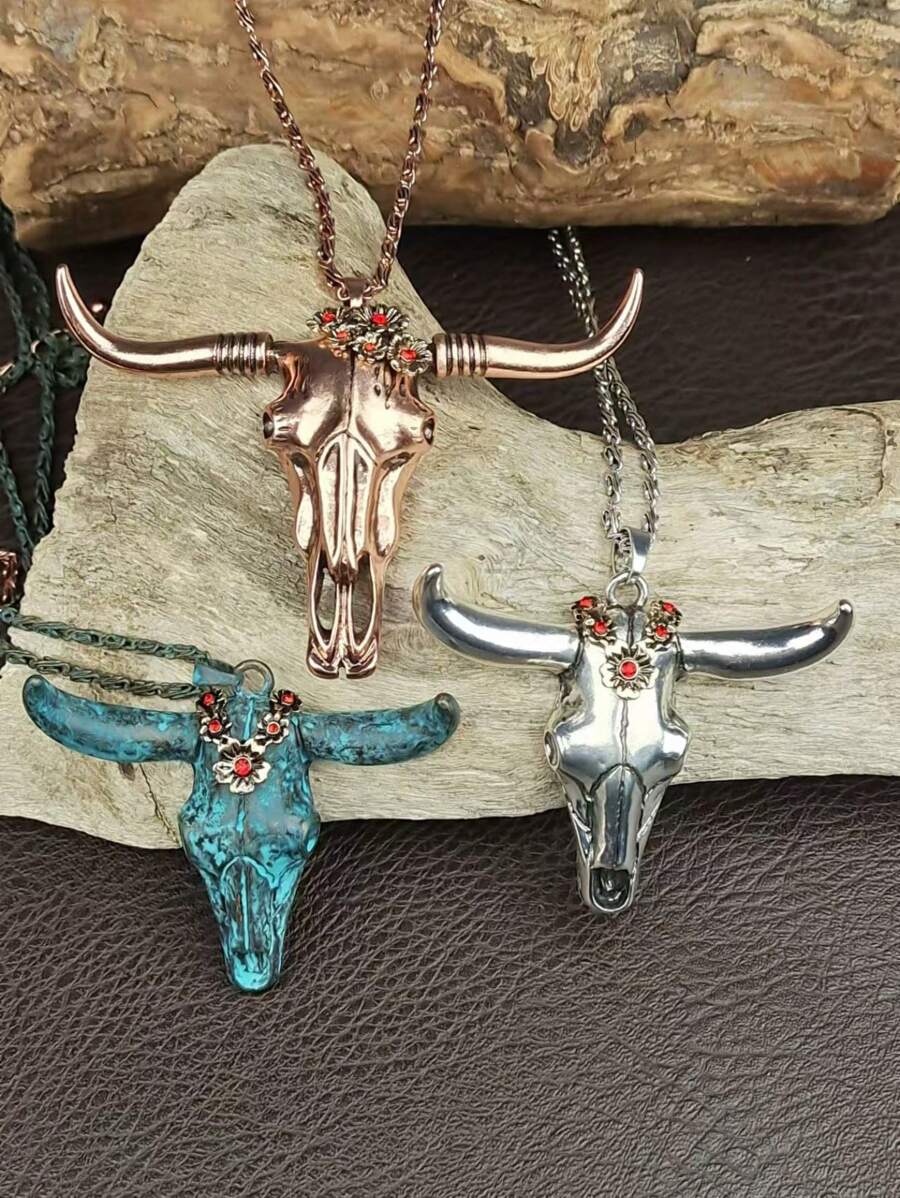 1 pezzo Collana retrò a lunga testa di bue, adatta per occasioni casual, stile unico