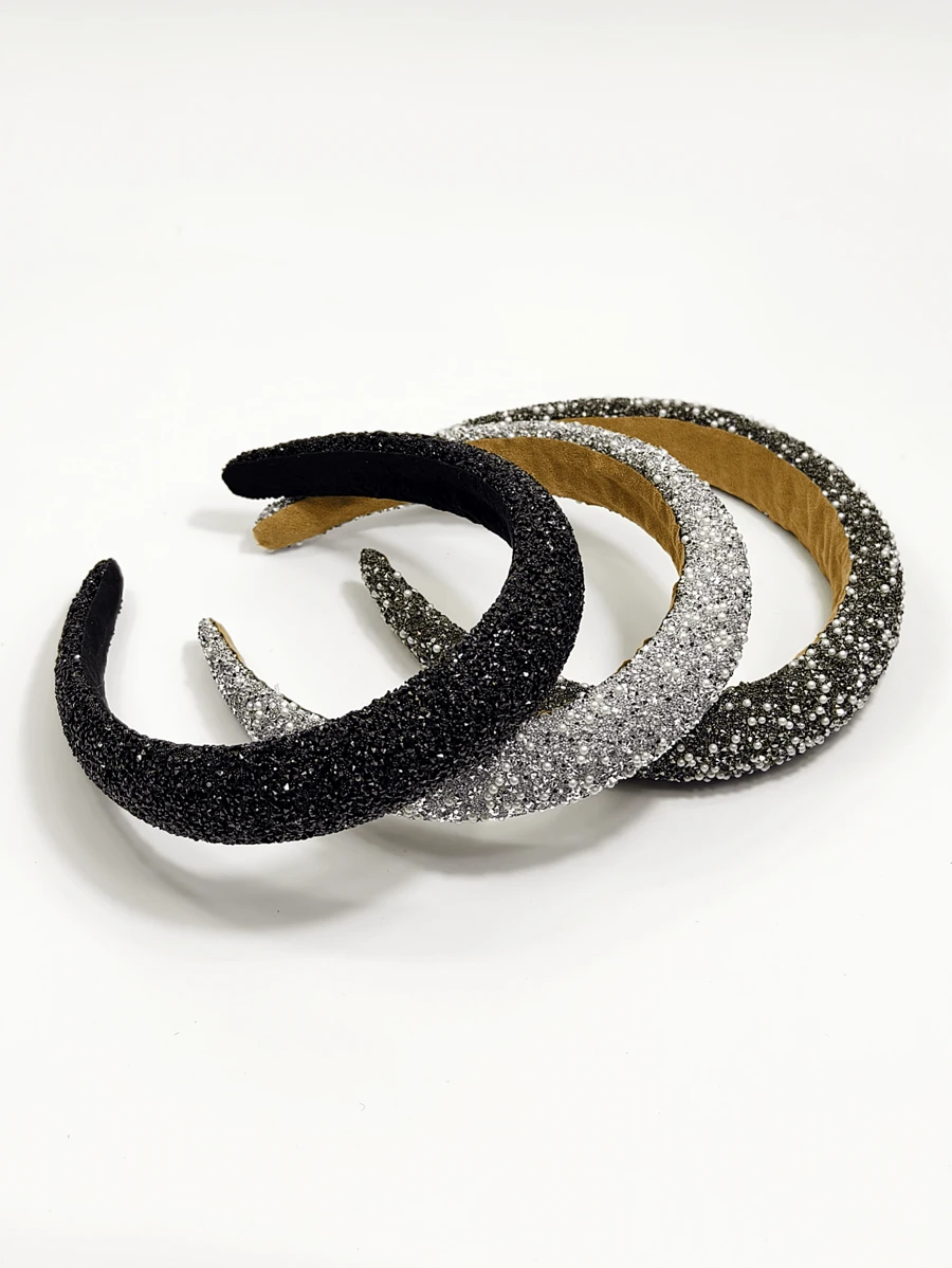 1 peça faixa de cabeça larga elástica feminina, elegante estilo coreano, acessórios de cabelo com strass e pérolas para o topo da cabeça, faixa de cabelo, tiaras de cabelo