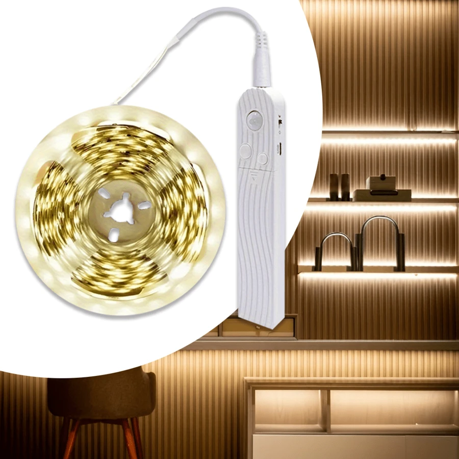 1 pezzo di luce a striscia LED flessibile con sensore di movimento intelligente, alimentata a batteria o tramite USB, con luce bianca calda/bianca fredda opzionale, adatta per scale, ingressi, armadi, sale studio, camere da letto (batterie non incluse).
