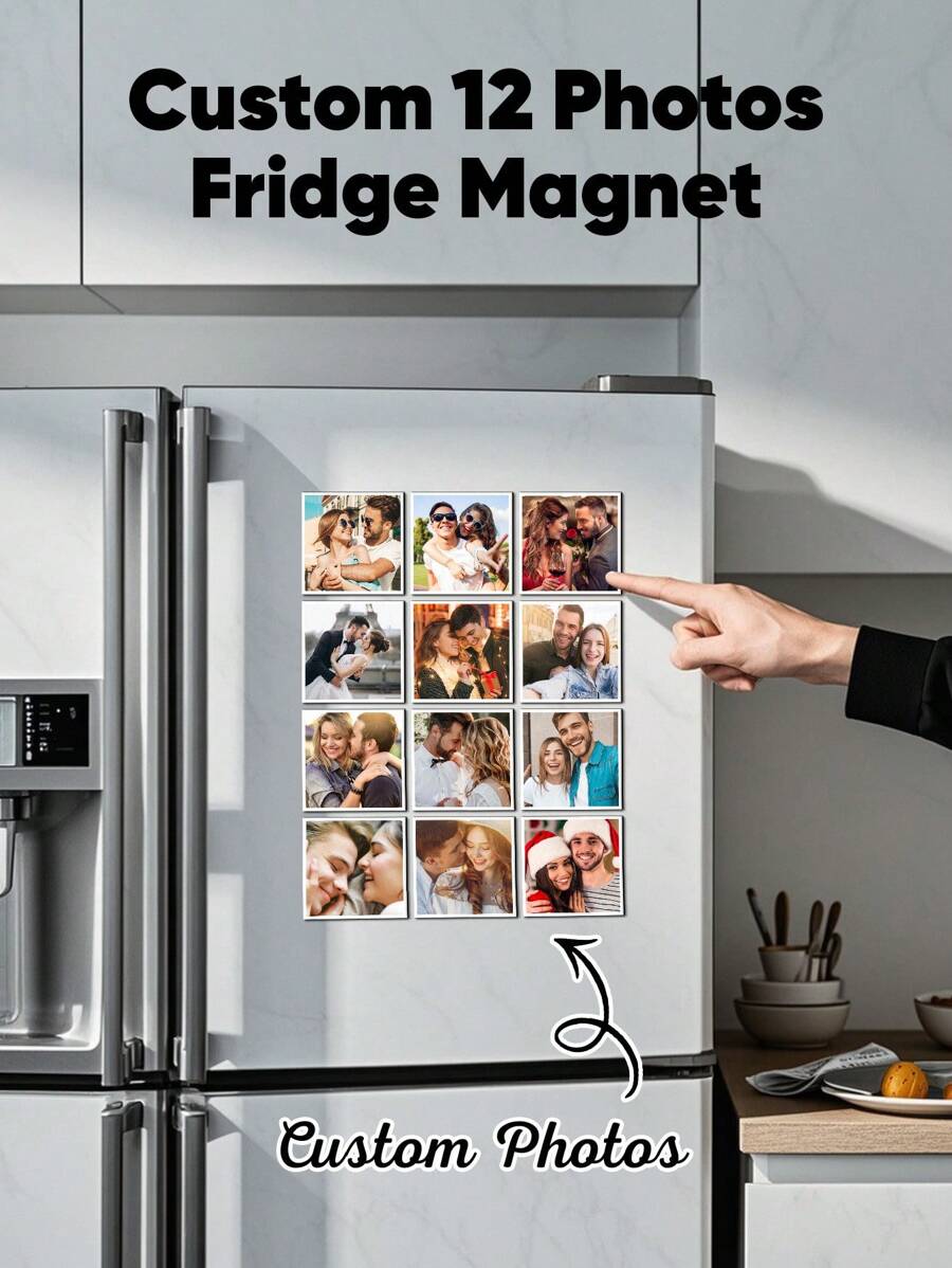 12pcs/1set Custom Photo Fridge Magnets, Personalized Square Hard Paper Cardstock Magnets 7x7cm, DIY Family Picture Decoration For Refrigerator, Magnetic Photo Display For Kitchen Or Office, Unique Personalized Gift For Mother's Day, Father's Day, Graduation, Wedding, Anniversary, Christmas, Valentine's Day, Housewarming, And Holiday Home Decor