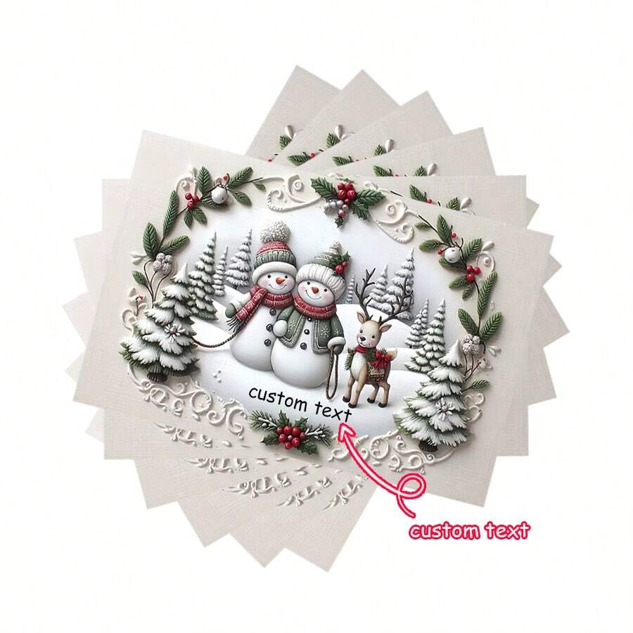 Personalised Christmas Printed Linen Placemats (Set Of 4 / Set Of 6) - Cute Snowman Printed 30*45CM/12X18IN Placemats, Tablecloths - Customised Text Design, Perfect For Christmas, New Year, Family Gatherings