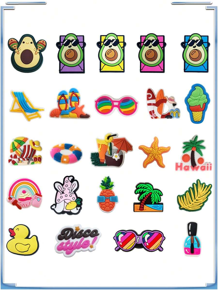 24 de bucăți Hawaii Disco Alphabet Series DIY Charms pentru breloc pantofi sandale genți de plajă, Charms pantofi PVC pentru saboți calitate premium decorațiuni populare accesorii cadouri excelente pentru Crăciun, ziua de naștere, petrecere