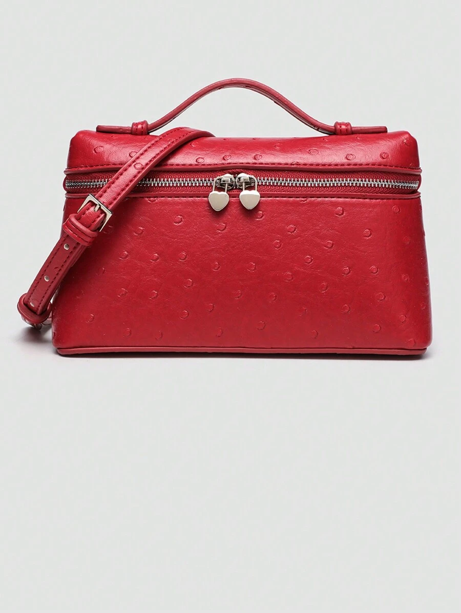 1 peça Bolsa de ombro quadrada de PU com grãos de avestruz de cor sólida, bolsa pequena para mulheres, adequada para combinação elegante diária e viagens