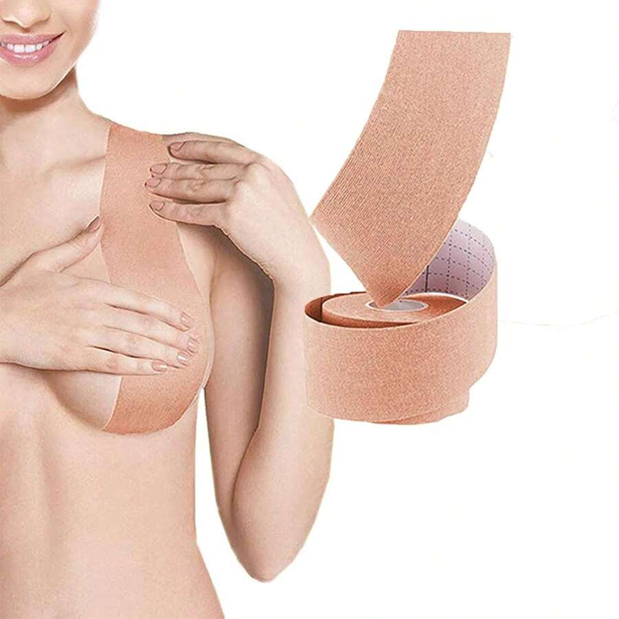 1 rollo de cinta para apretar el pecho, correa invisible para sujetador para mujer, aumento instantáneo de pecho, correa para el pecho adecuada para copas de sujetador grandes, cinta para el pecho, pegatinas elásticas para pezones, cinta para el pecho, cinta para el cuerpo impermeable y resistente al sudor, adecuada para moldear el cuerpo a la moda, cinta para realzar la silueta