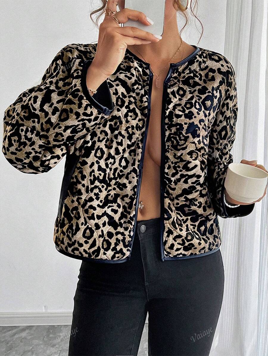 Damen Lässig Leopard Muster Jacke für Herbst/Winter