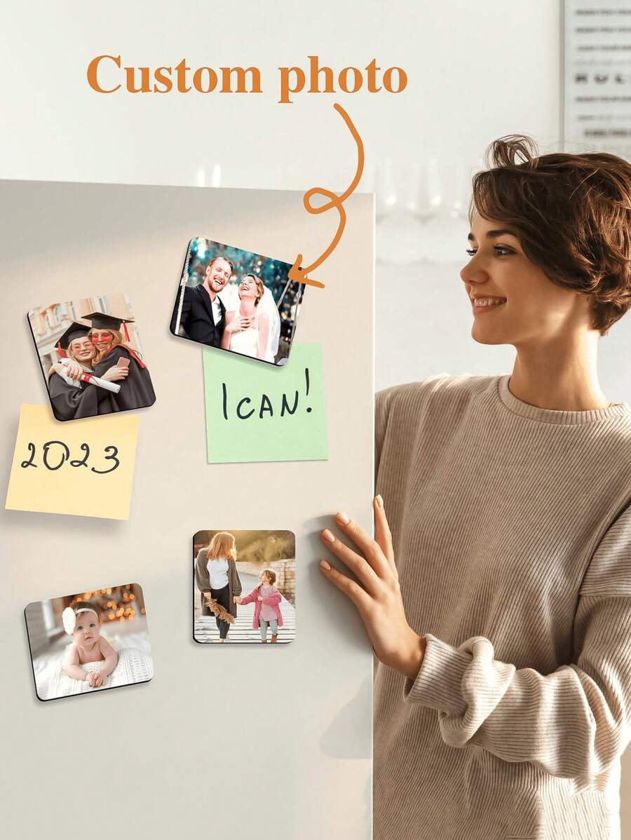 1 pieza Pegatinas personalizadas para refrigerador que admiten fotos personalizadas, impresas y decoradas claramente. Recuerdos para registrar momentos hermosos entre familiares, amigos y parejas. Se pueden adherir a refrigeradores, puertas de metal, gabinetes de computadoras y otros artículos de metal. Adhesivos elegantes, adorables, coloridos, personalizados, únicos, regalos ideales para ella, amigos, hijo, hija, estudiantes escolares, trabajadores, escuela, hogar, oficina