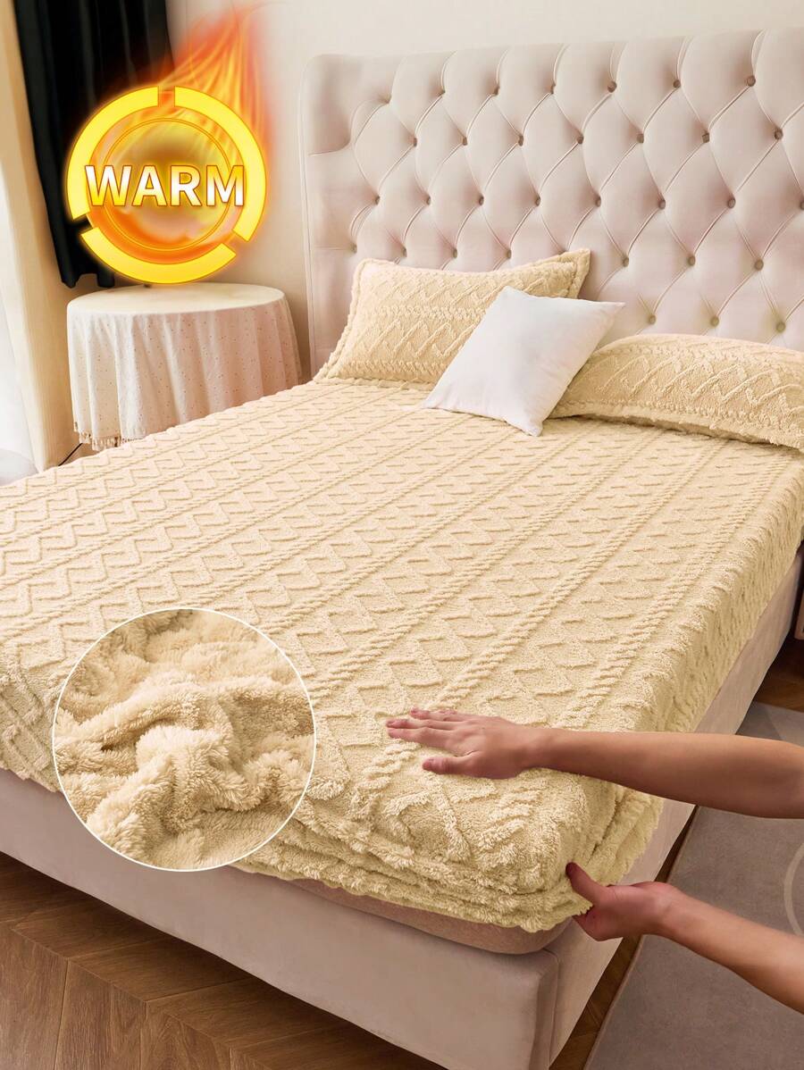 1pc Velvet Bed Sheets, Bedding, Fitted Sheet, Mattress Cover, Skin-Friendly Bed Cover, Soft Warm And Comfortable Bedding For Bedroom, Thickened Autumn And Winter Fleece Bedding, Solid Fuzzy Fitted Sheet King Queen Full Twin Size Bed Sheet, Dust Cover, Bedroom, Dormitory, Hotel Protective Cover, No Pillowcases, Home Textile, Independence Day Bedding, Bedding Gifts, Machine Washable