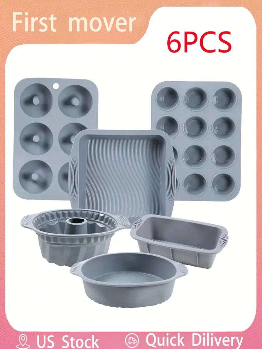 6pcs/Set Silicone Baking Tools Kit, Non-Stick Baking Trays, Cake, Bread, Muffin, Toast, Mousse Molds - Suitable For Christmas, Halloween, Easter, Kitchen Baking Tools