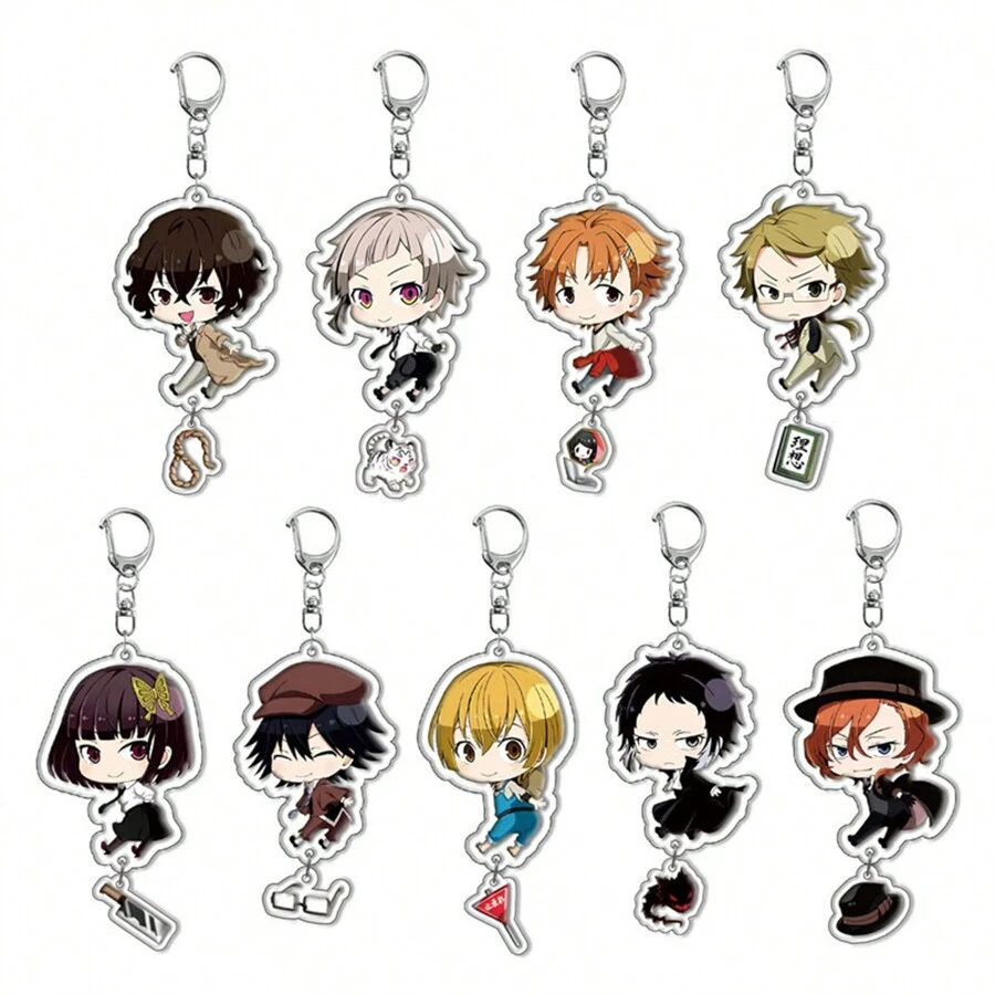 bandai Accesorio de anime Llavero acrílico de anime - Bungou Stray Dogs Lindo colgante de estilo Y2K de dibujos animados, adecuado para bolsos y llaves, regalo perfecto para fans, accesorios de cosplay, llavero de coche, bolso, mochila, pequeña joya, accesorios, regalos creativos, regalos de estudiante, accesorios de coche, colgante de bolso, accesorios escolares