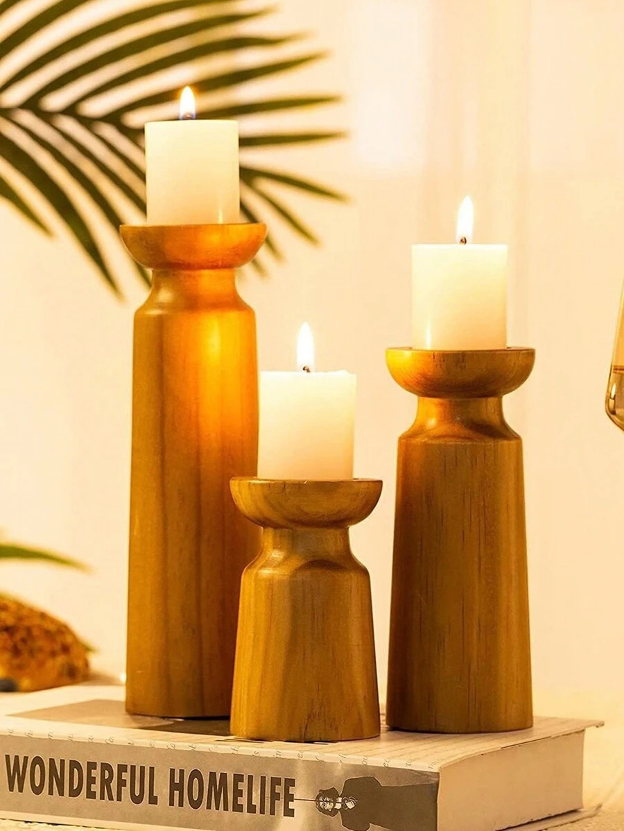 Cirelle 1 pieza, Set de 3 piezas Portavelas de madera maciza vintage, decoración de mesa para el hogar y B&B, portavelas de madera para la cena, adorno de portavelas, regalos para cumpleaños, graduación, hogar acogedor, comodidad del hogar de Rama, regalo del Día de la Madre, uso en fiestas, comedor familiar, suministros para restaurantes de gama alta, regalo de inauguración de la casa, decoración de bodas