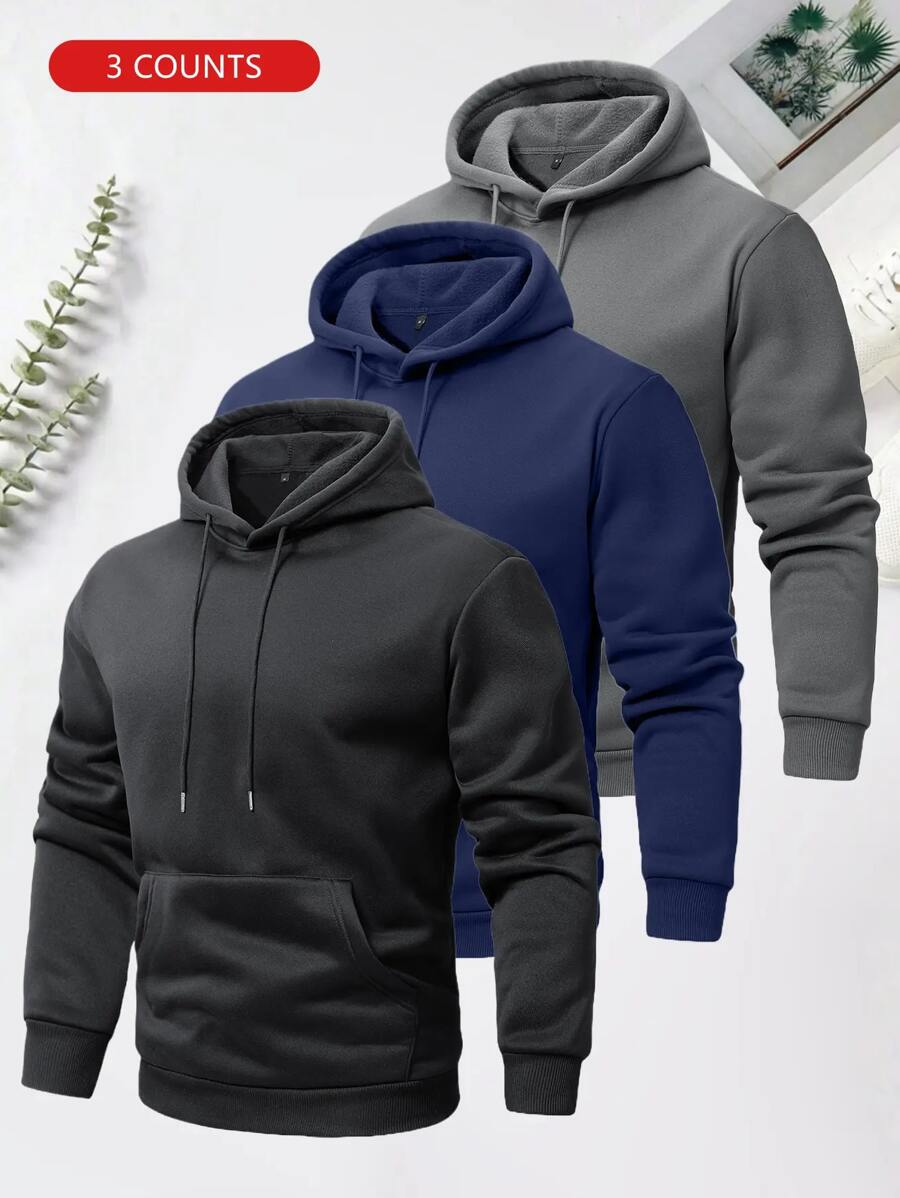 Herren thermisch gefütterter warmer Outdoor Lässig Kapuzenpullover Dreiteiler-Set