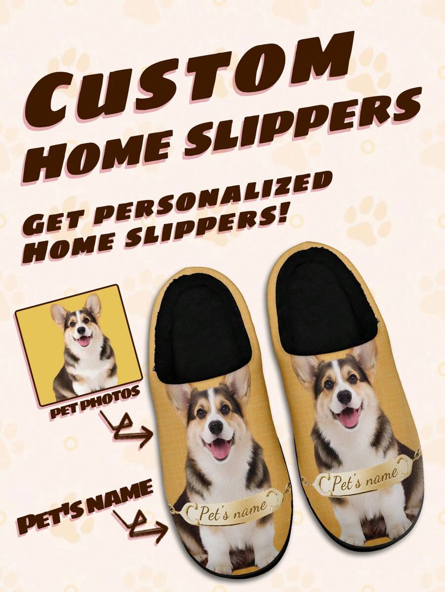 Women's Custom Pet's Name Home Slippers, Pet's Logo Designed Lightweight Comfortable Soft Bottom Home Slippers For Women, Personalized Fun Gift For Mom/Dad/Her/Him/Girlfriend/Boyfriend/Wife/Husband/Friend