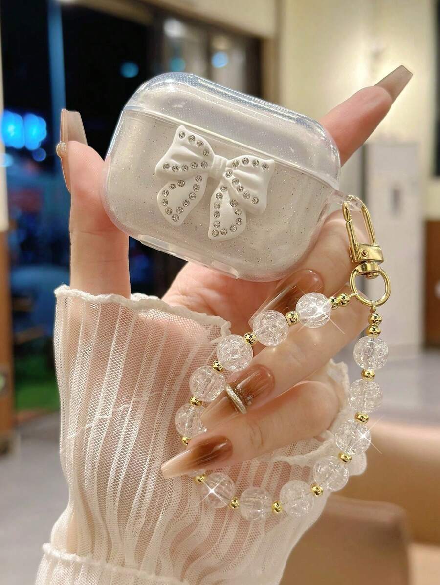 Apfel Set mit funkelnder Kristall Schleife Kopfhörer Hülle mit Charm Kette