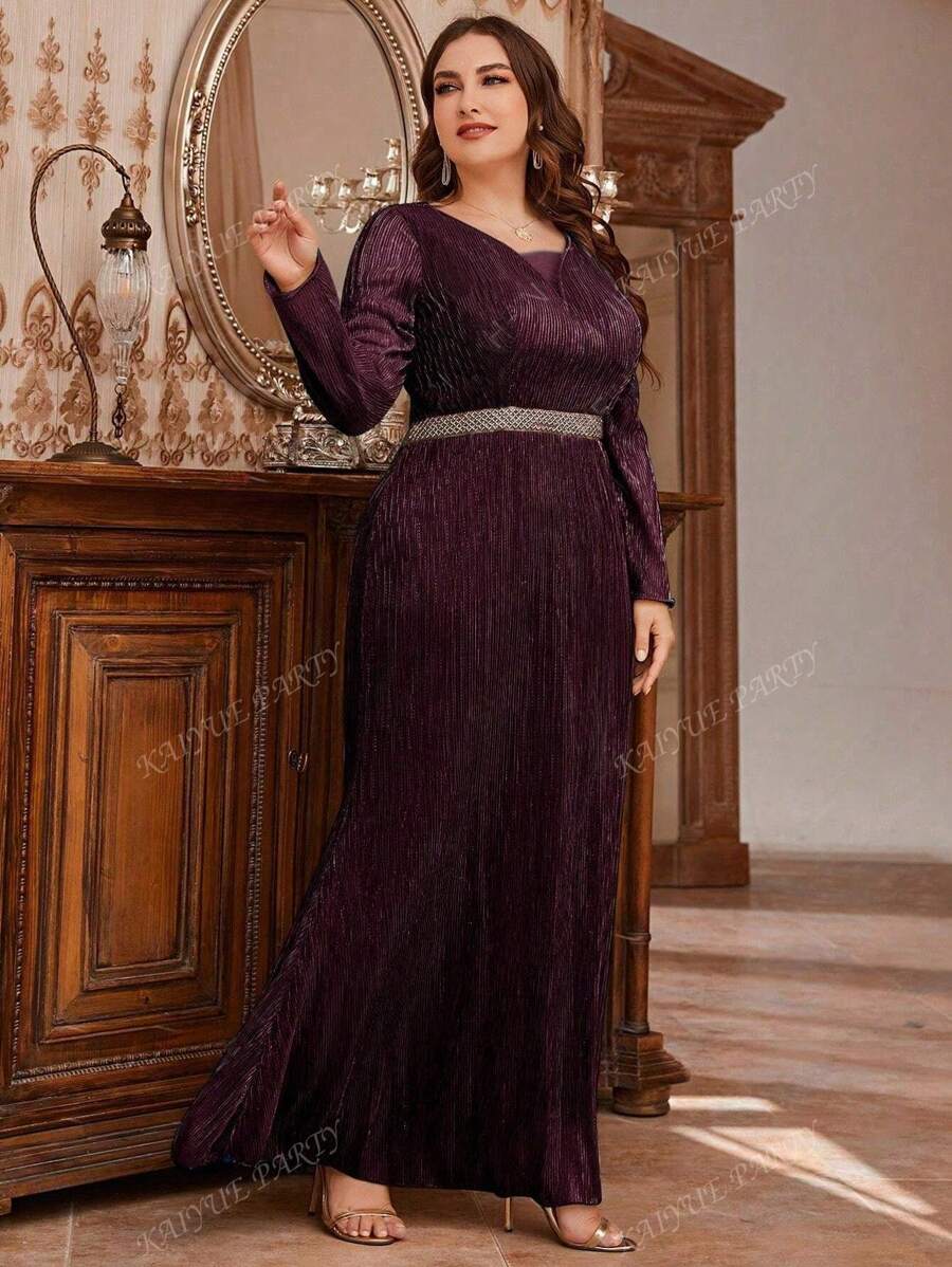 Women Plus Size Solid Color Long Sleeve Dress, Wedding Guest Dress, Party Dress, Formal Dress, Evening Dress
