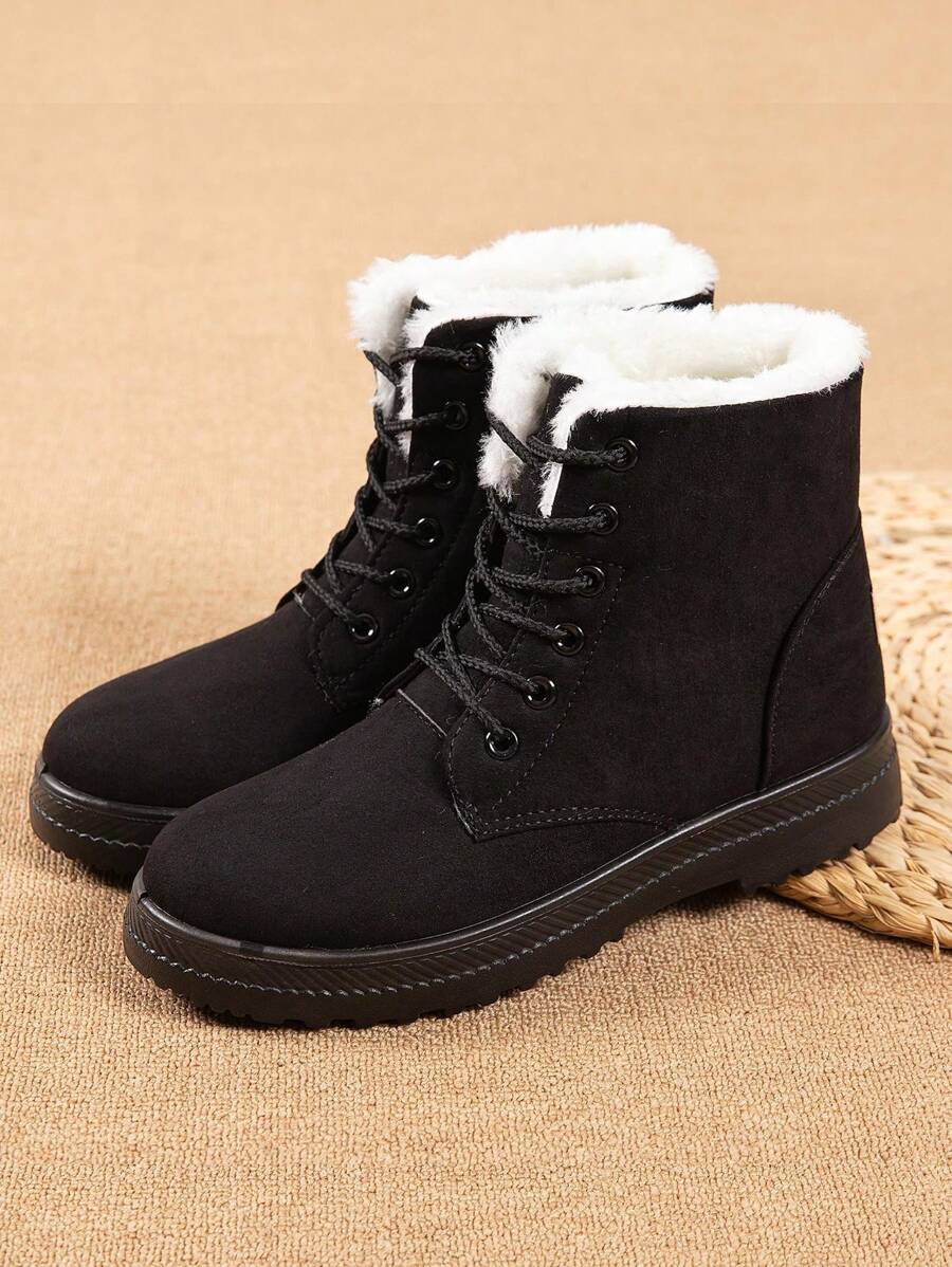 Dames sneeuwlaarzen hoog, platte hak, modieuze korte laarzen, warm en casual, grote maten