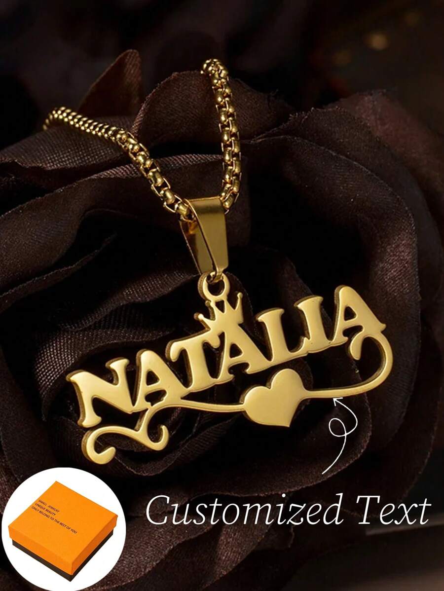 1 pièce Collier pendentif avec prénom personnalisé pour femme, chaîne en perles en acier inoxydable, style rétro, couronne en forme de cœur, bijoux personnalisables, style simple quotidien. Produits incluant des boîtes cadeaux, cadeaux pour la Saint-Valentin, anniversaire, fête des mères, cadeaux quotidiens