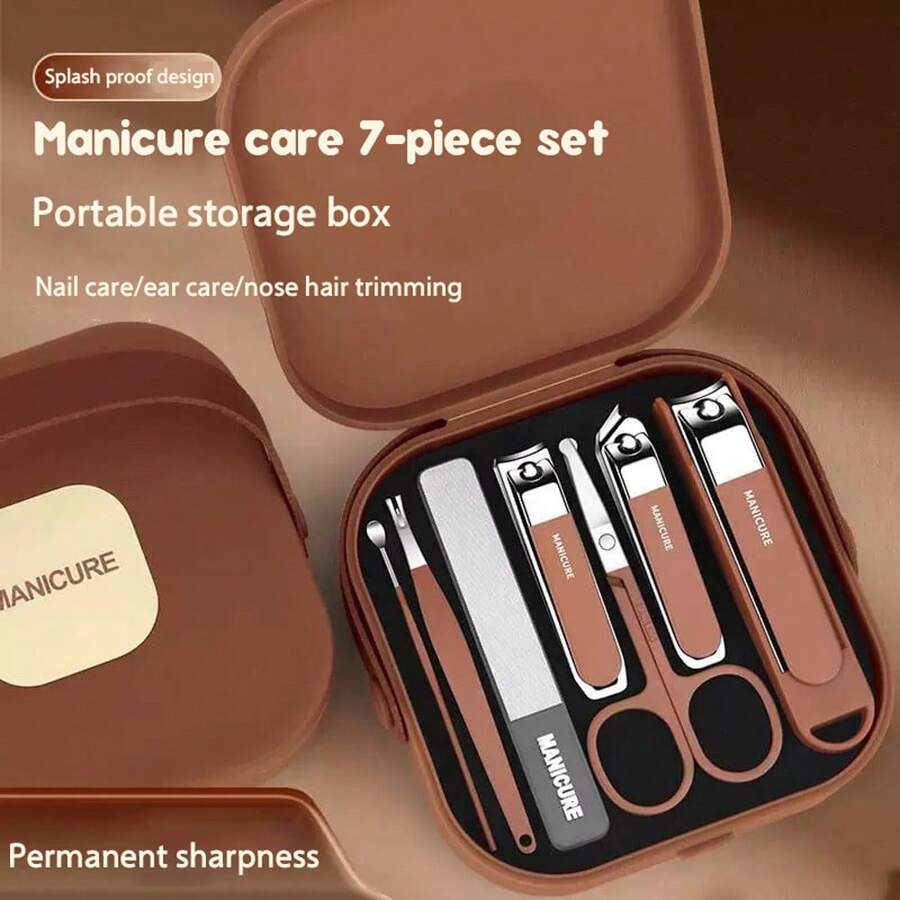 7 Stücke/Set tragbarer Nagelknipser-Set, spritzgeschützter Nageltrimmer-Set für Maniküre & Pediküre