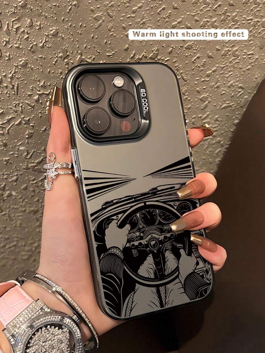 1pc Stylish Line Art Radio Steering Wheel Shockproof Phone Case, Compatible With IPhone11/12/13/14/15/16/16PRO/16PROMAX, Galaxy A05/A15/A25/A35/A53/A54/A55/S23/S24ULTRA